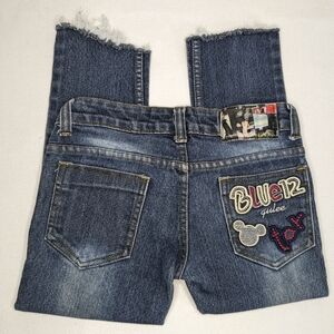 Jet Women's Capris Denim Jeans Sz S Stone Washed Graphics Fringed B2